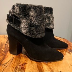 Aerosoles black suede bootie with faux fur ankle
